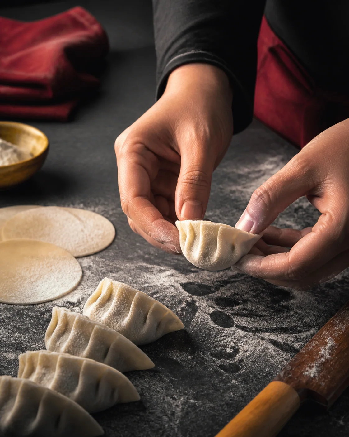 概念图片：双手正在包饺子