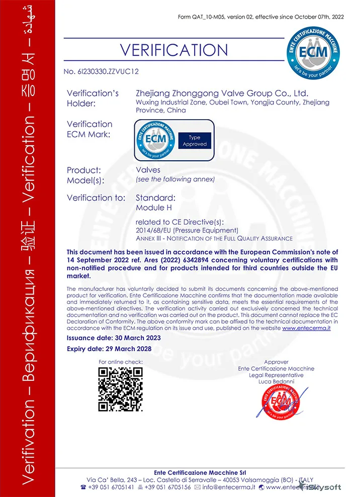 ECM conformity verification company certificate