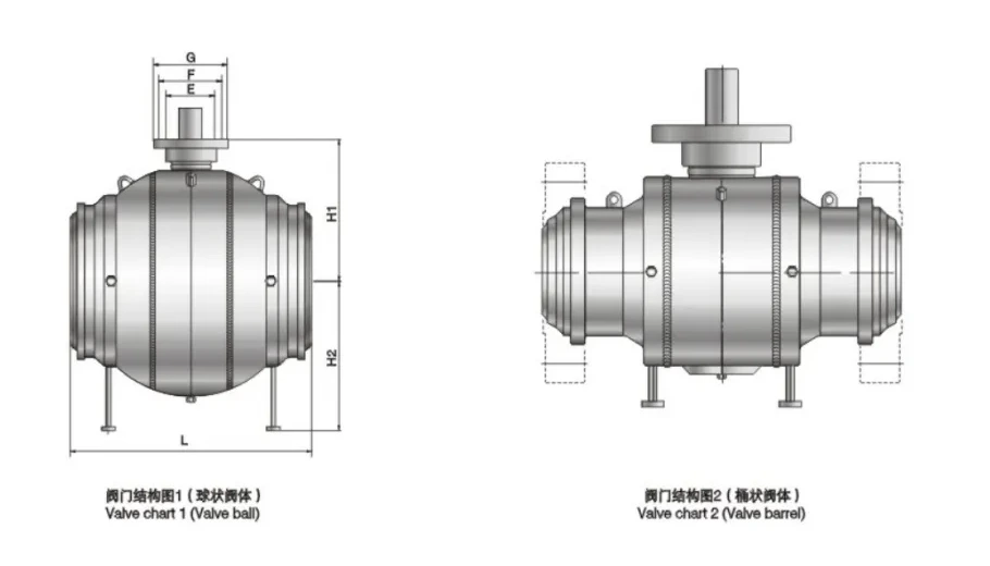 Structure and product views for Full welded ball valve Class300