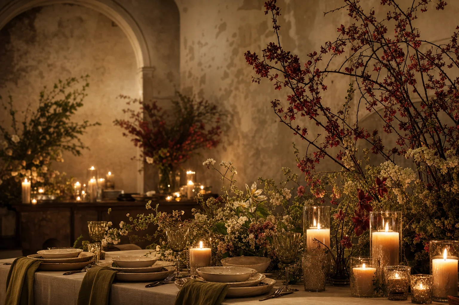 Cena privata con styling floreale a lume di candela