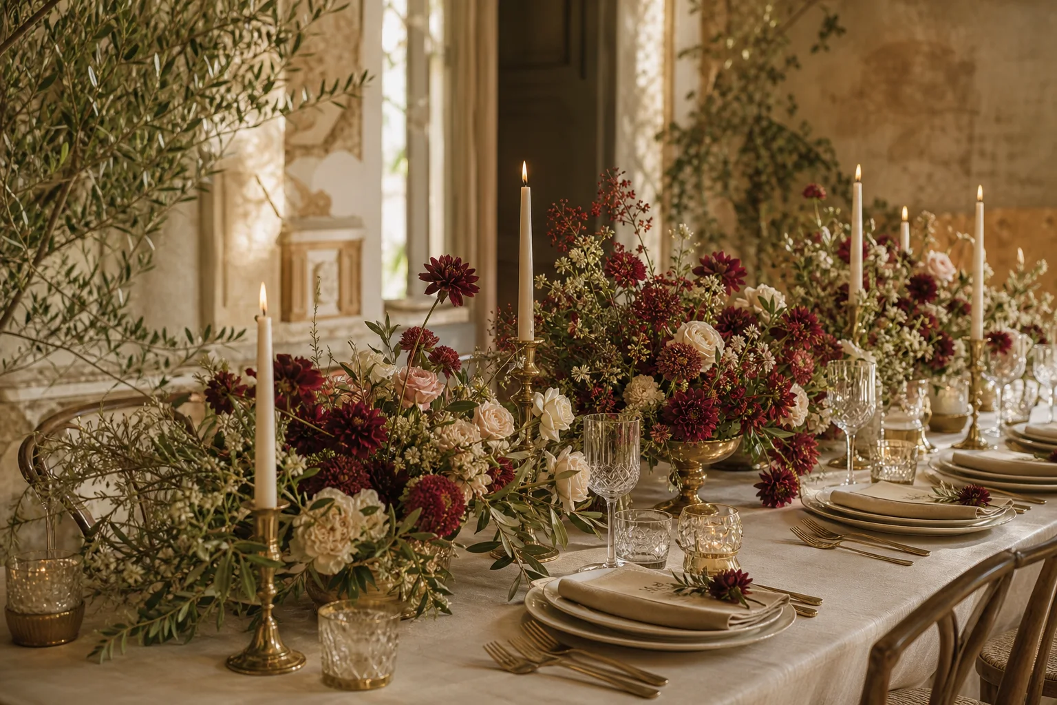 Tavola matrimonio con fiori e candele