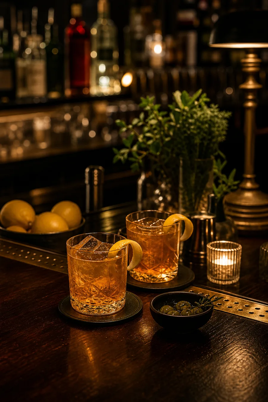 吧台上的柑橘鸡尾酒